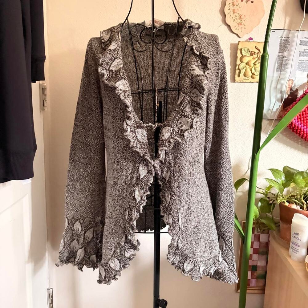 Alani Marled Ruffle Button Front Cardigan M